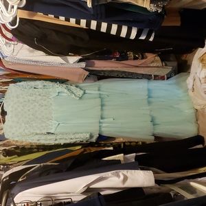 BEAUTIFUL shower gown with flower details, full back zip, tiered skirt